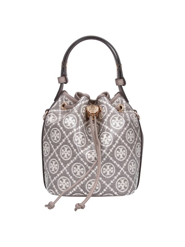 TORY BURCH Grey T Monogram Cotton Canvas Bucket Bag - Preorder