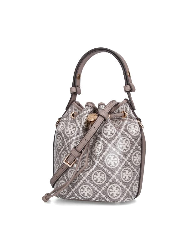 TORY BURCH Grey T Monogram Cotton Canvas Bucket Bag - Preorder