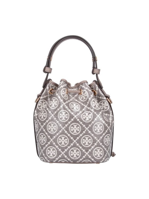 TORY BURCH Grey T Monogram Cotton Canvas Bucket Bag - Preorder