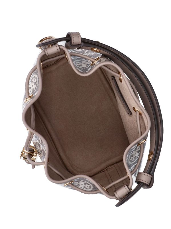 TORY BURCH Grey T Monogram Cotton Canvas Bucket Bag - Preorder