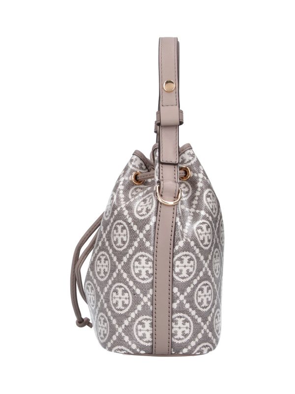 TORY BURCH Grey T Monogram Cotton Canvas Bucket Bag - Preorder