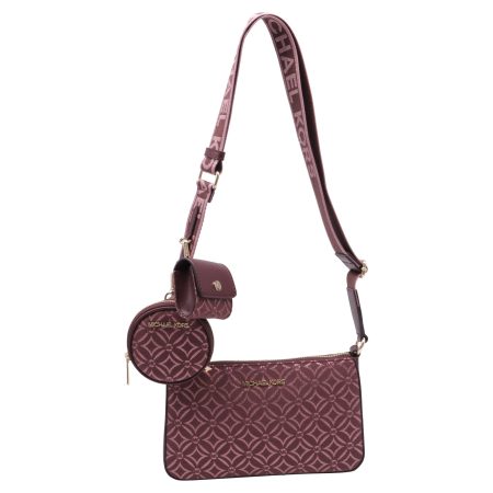 Michael Kors Small Jet Set Travel Logo Jacquard Crossbody Bag in Burgundy Canvas - Preorder