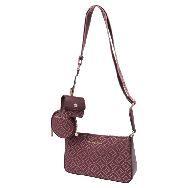 Michael Kors Small Jet Set Travel Logo Jacquard Crossbody Bag in Burgundy Canvas - Preorder