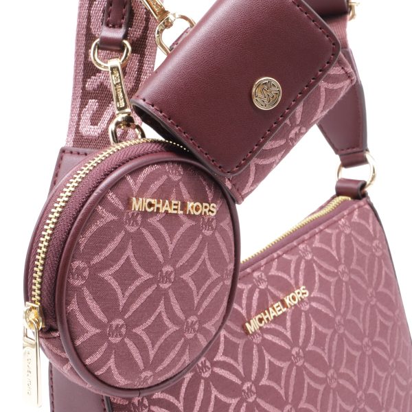 Michael Kors Small Jet Set Travel Logo Jacquard Crossbody Bag in Burgundy Canvas - Preorder