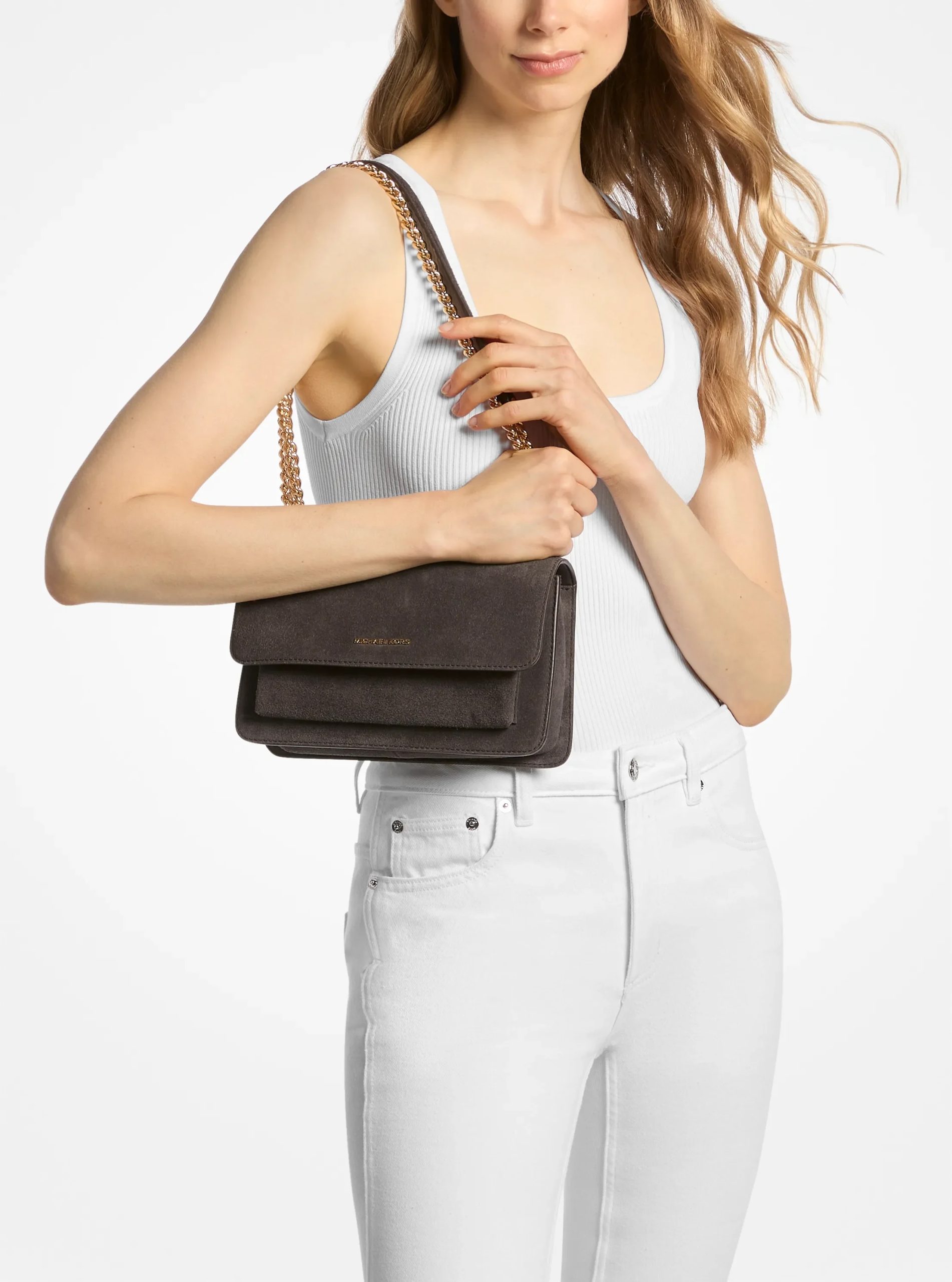 Michael Kors Claire Large Suede Shoulder Bag - Preorder