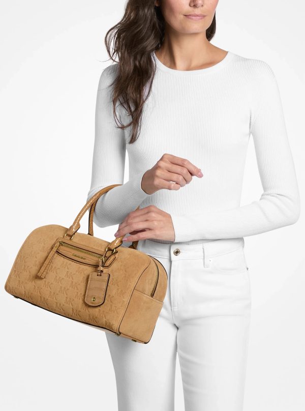 Michael Kors Jet Set Travel Medium Logo Embossed Suede Duffel Crossbody Bag - Preorder