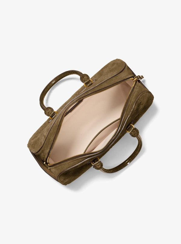 Michael Kors Jet Set Travel Medium Logo Embossed Suede Duffel Crossbody Bag - Preorder