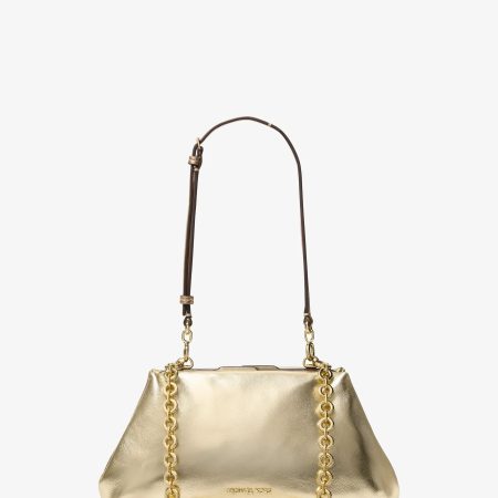 Michael Kors Goldie Small Metallic Leather Convertible Clutch - Preorder — Pale Gold