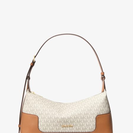 Michael Kors Teddi Medium Signature Logo Slouchy Shoulder Bag - Preorder — Vanilla/Acorn