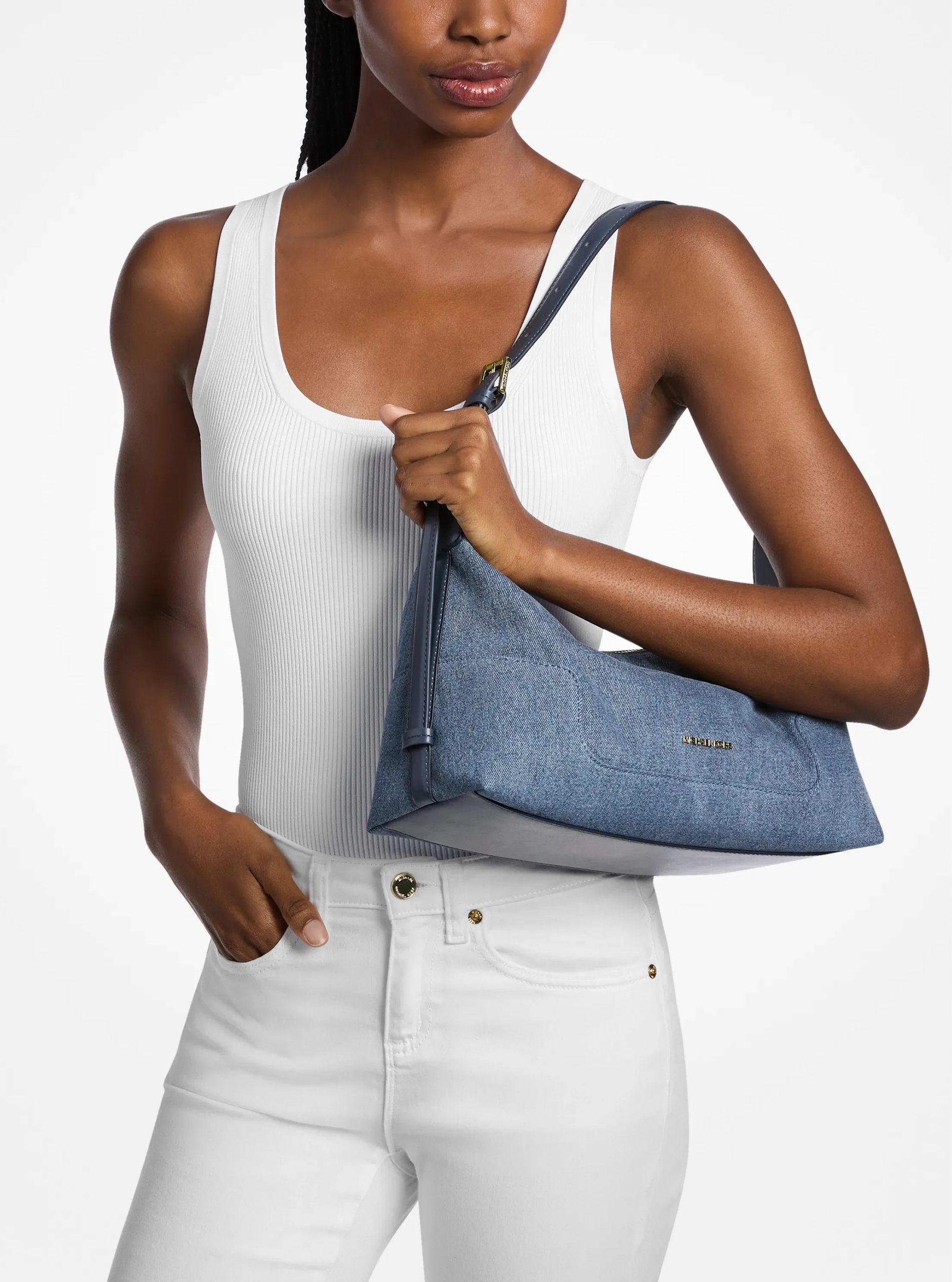 Michael Kors Teddi Medium Washed Denim Slouchy Shoulder Bag - Preorder