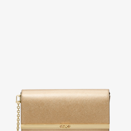 Michael Kors Mona Large Metallic Leather Clutch - Preorder — Pale Gold
