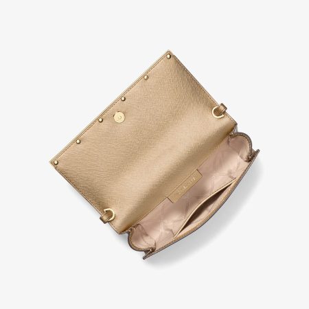 Michael Kors Mona Large Metallic Leather Clutch - Preorder — Pale Gold