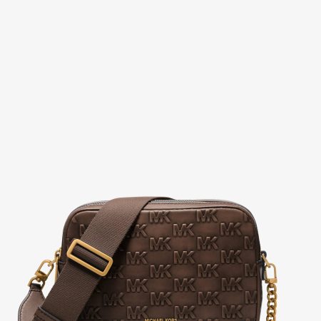 Michael Kors Bryant Medium Logo Embossed Burnished Leather Crossbody Bag - Preorder — Chocolate