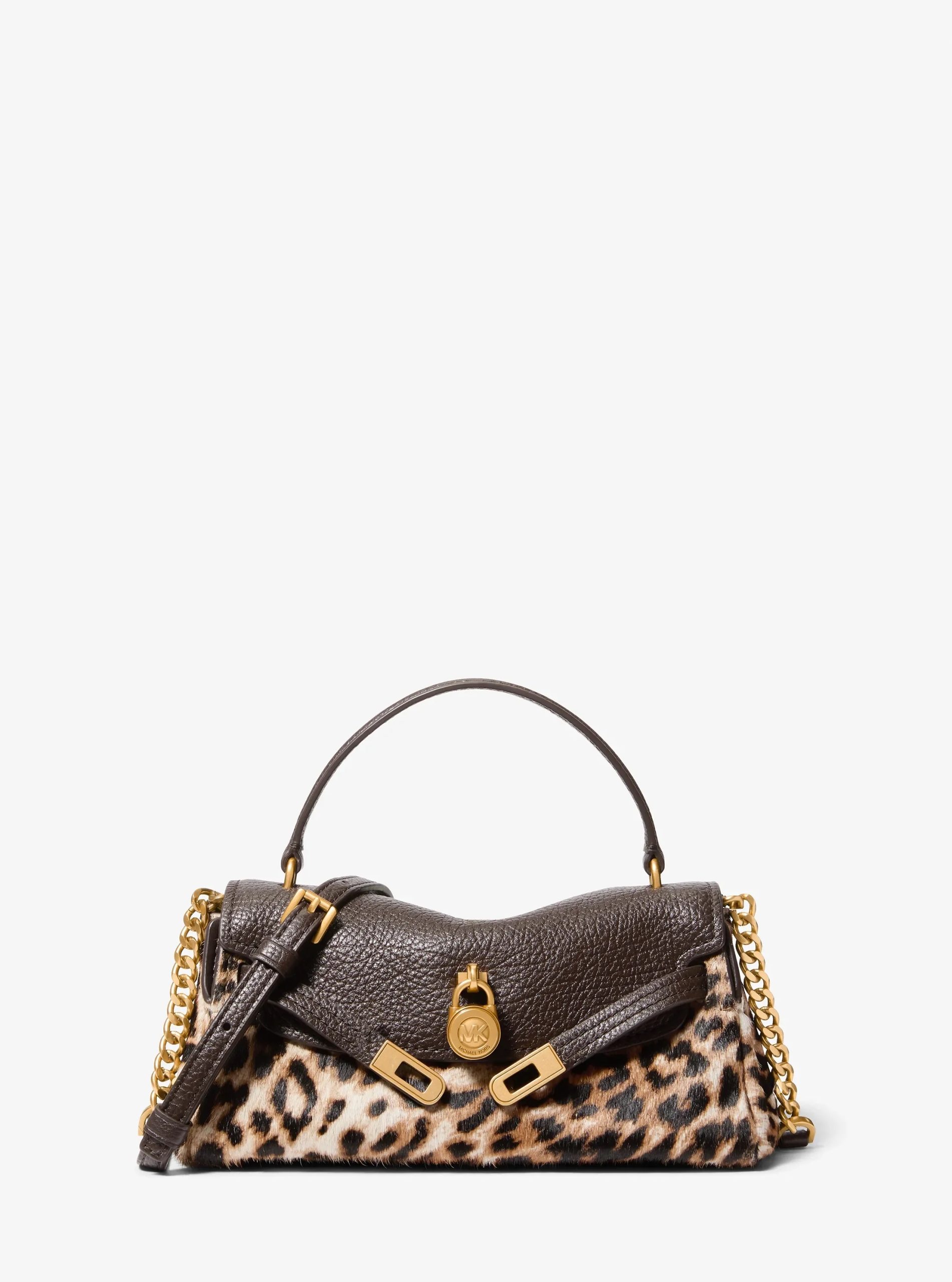 Michael Kors Hamilton Extra-Small Leather and Leopard Print Calf Hair Soft Crossbody Bag - Preorder