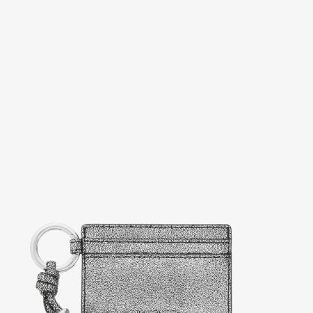 Michael Kors Jet Set Metallic Leather Card Case With Charms - Preorder — Silver