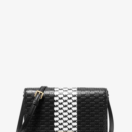 Michael Kors Jet Set Medium Logo Embossed Leather Crossbody Bag - Preorder — Black/White