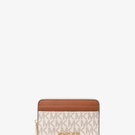 Michael Kors Jet Set Small Signature Logo Zip-Around Card Case - Preorder — Vanilla Acorn