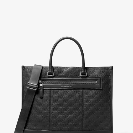 Michael Kors Jet Set Logo Embossed Leather Tote Bag - Preorder — Black