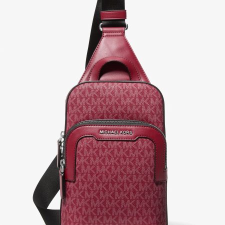 Michael Kors Hudson Medium Signature Logo Sling Bag - Preorder — Deep Red