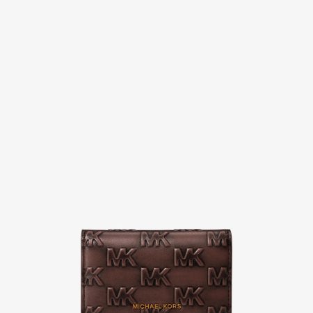 Michael Kors Colby Logo Embossed Burnished Leather Card Case - Preorder — Chocolate