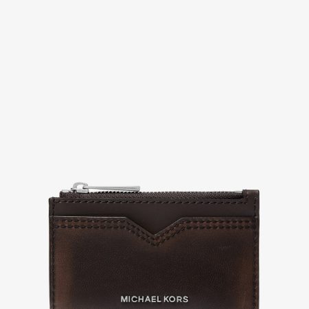 Michael Kors Hudson Burnished Leather Card Case - Preorder — Chocolate