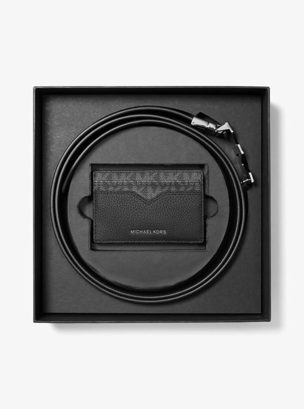 Michael Kors Leather and Signature Logo Card Case and Belt Gift Set - Preorder
