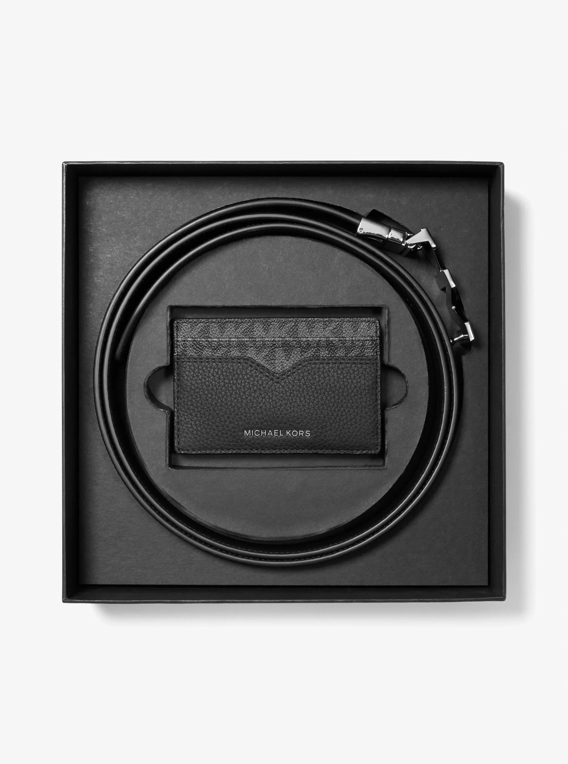Michael Kors Leather and Signature Logo Card Case and Belt Gift Set - Preorder