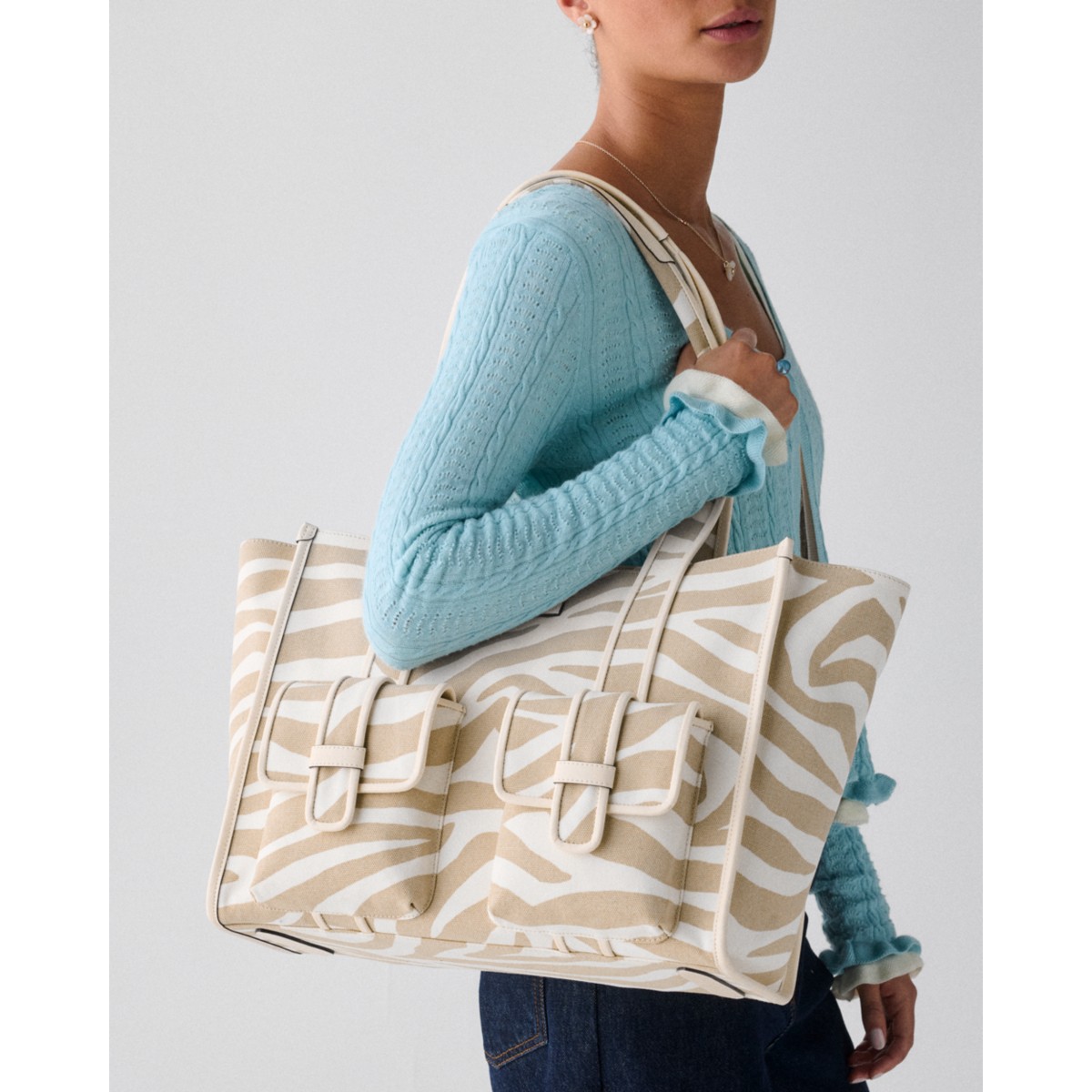 Kate Spade Kip Zebra Cargo Large Tote Bag - Preorder — Light Fawn Multi