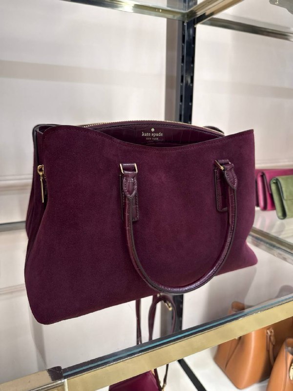 Kate Spade Thompson Street Suede And Croc Embossed Satchel Bag - Preorder — Deep Cherr (600)