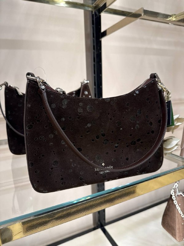Kate Spade Margot Suede Dots Medium Shoulder Bag - Preorder — Hot Fudge (200)