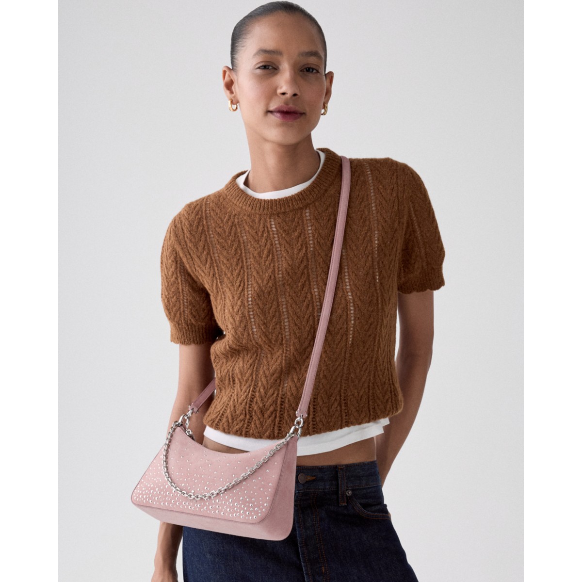 Kate Spade Margot Studded Suede Shoulder Bag - Preorder — Dusk Rose