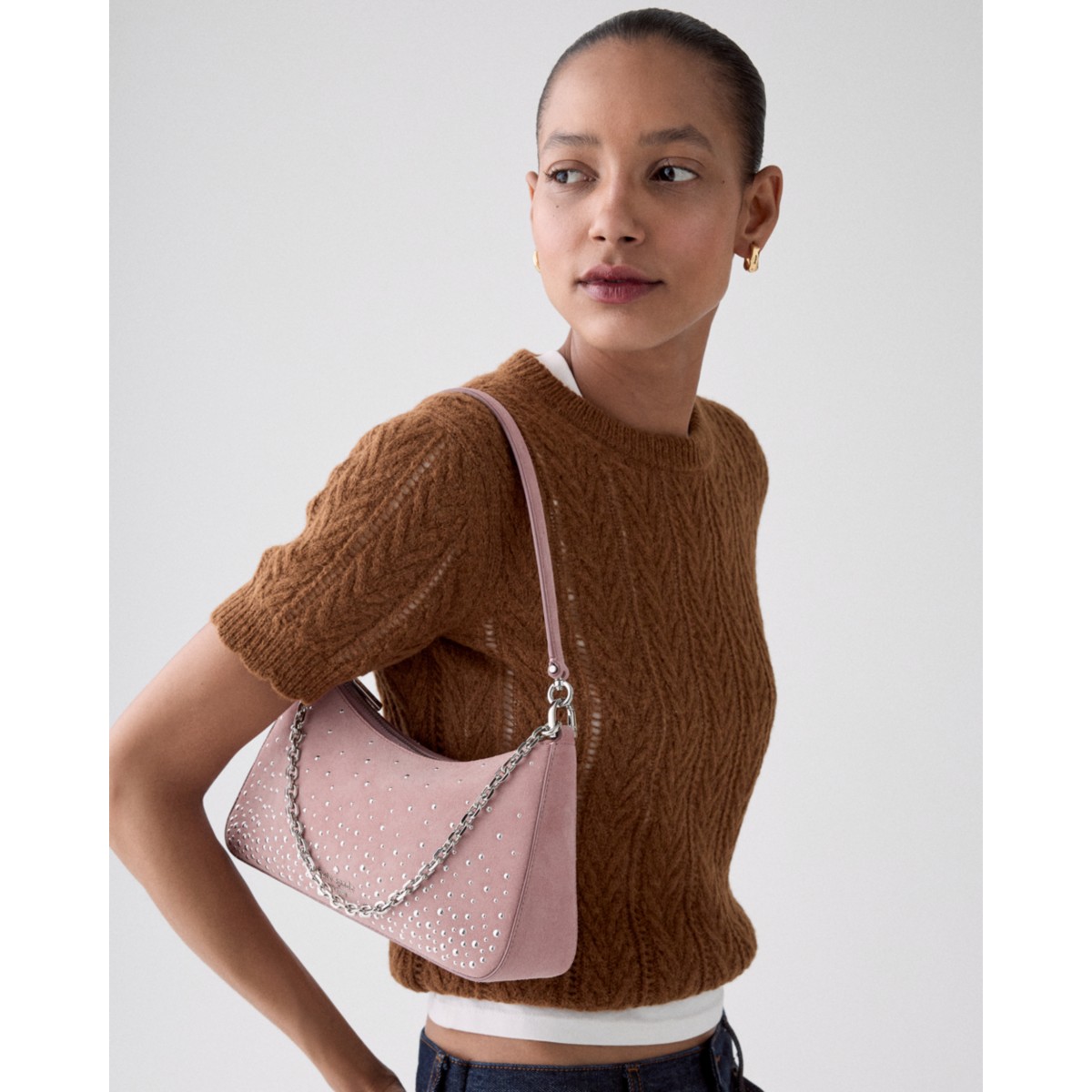Kate Spade Margot Studded Suede Shoulder Bag - Preorder — Dusk Rose