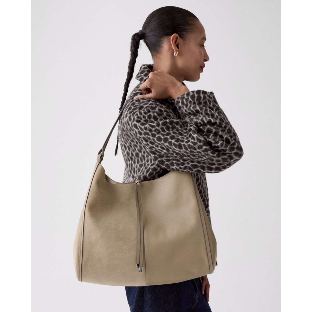 Kate Spade Reese Suede Large Shoulder Bag - Preorder — Timeless Taupe Multi