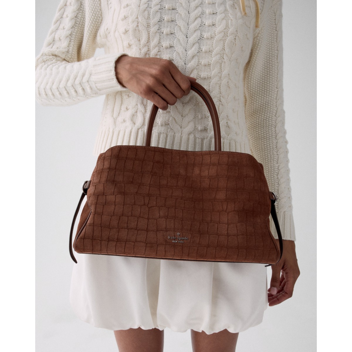 Kate Spade Harper Suede Croc Satchel Bag - Preorder — Chocolate Truffle