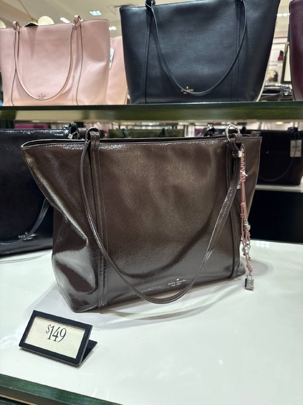 Kate Spade Marlowe Shiny Leather Tote Bag - Preorder — Hot Fudge (200)