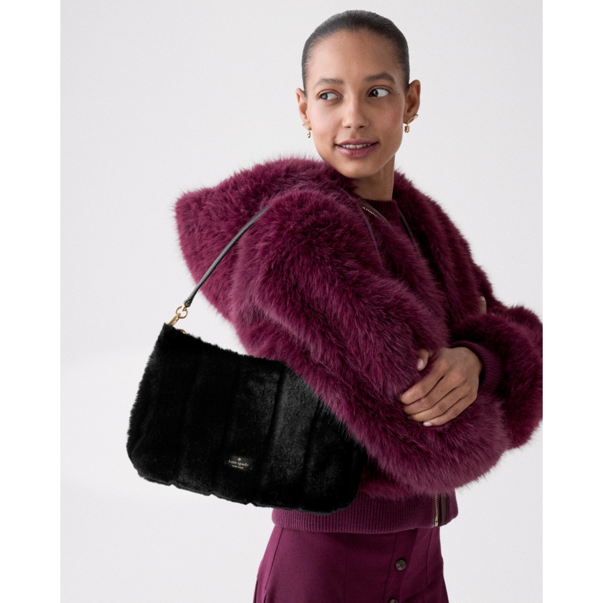 Kate Spade Margot Faux Fur Medium Shoulder Bag - Preorder — Black