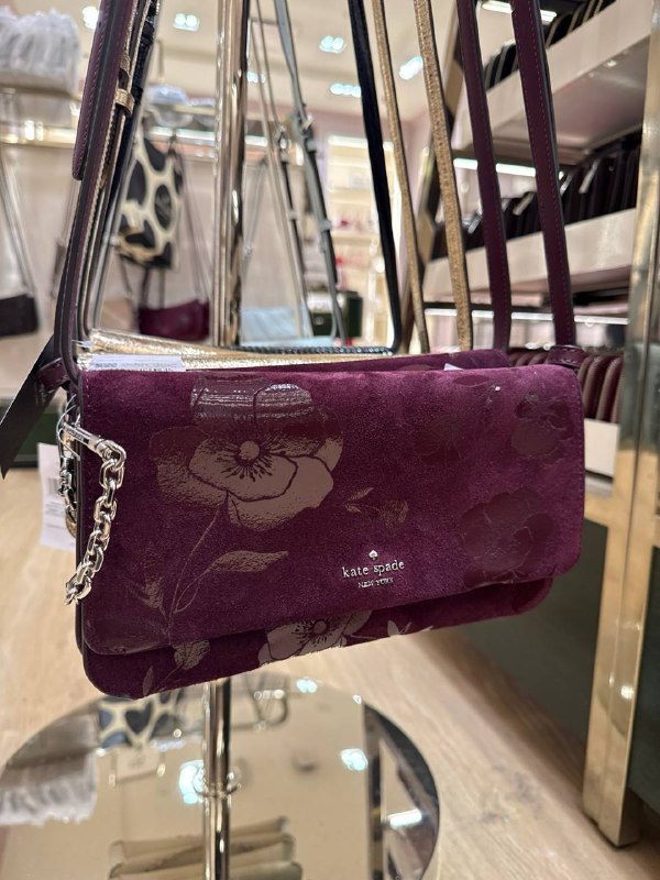 Kate Spade Ivy Floral Suede Crossbody Bag - Preorder — Deep Cherr (600)
