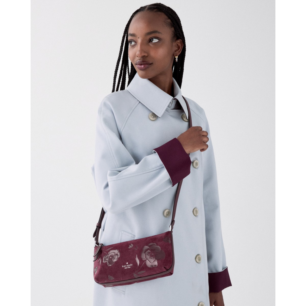 Kate Spade Lenox Floral Suede Mini Crossbody Bag - Preorder — Deep Cherry