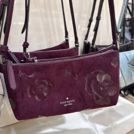 Kate Spade Lenox Floral Suede Mini Crossbody Bag - Preorder — Deep Cherry (601)