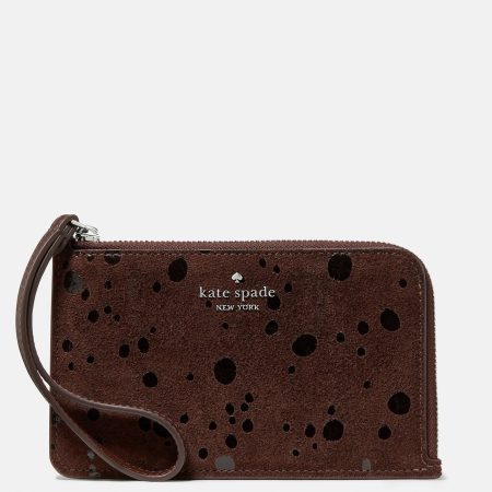 Kate Spade Lucy Suede Dots Small Wristlet - Preorder — Hot Fudge (200)