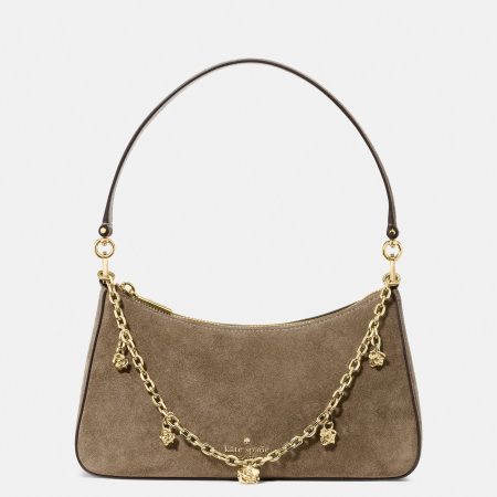 Kate Spade Margot Suede Shoulder Bag with Floral Chain - Preorder — Driftwood (250)