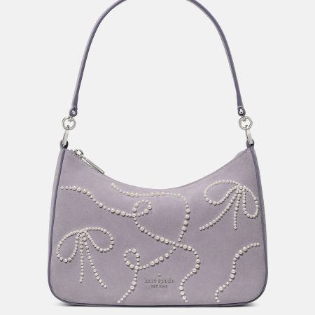 Kate Spade Margot Pearl Bows Suede Medium Shoulder Bag - Preorder — Icy Lavender (500)