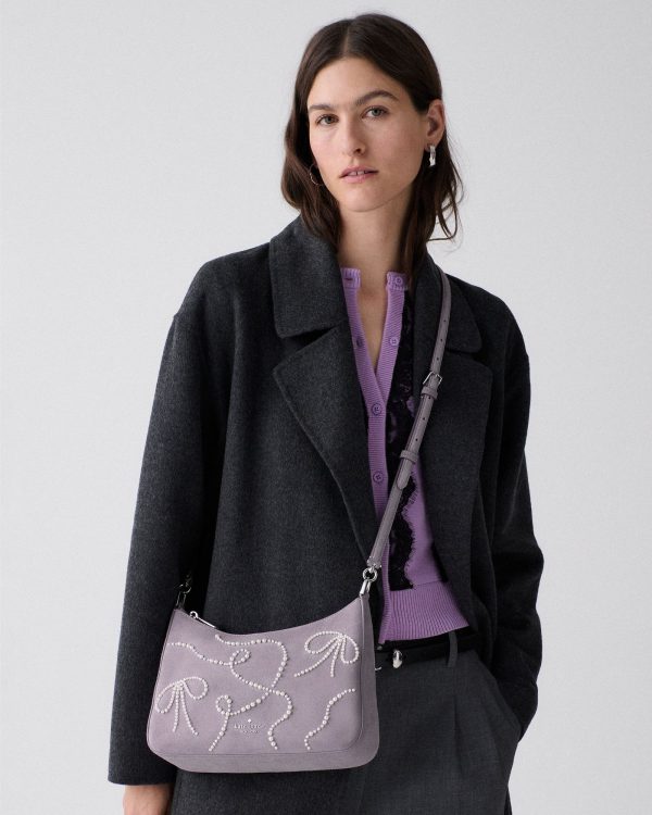 Kate Spade Margot Pearl Bows Suede Medium Shoulder Bag - Preorder