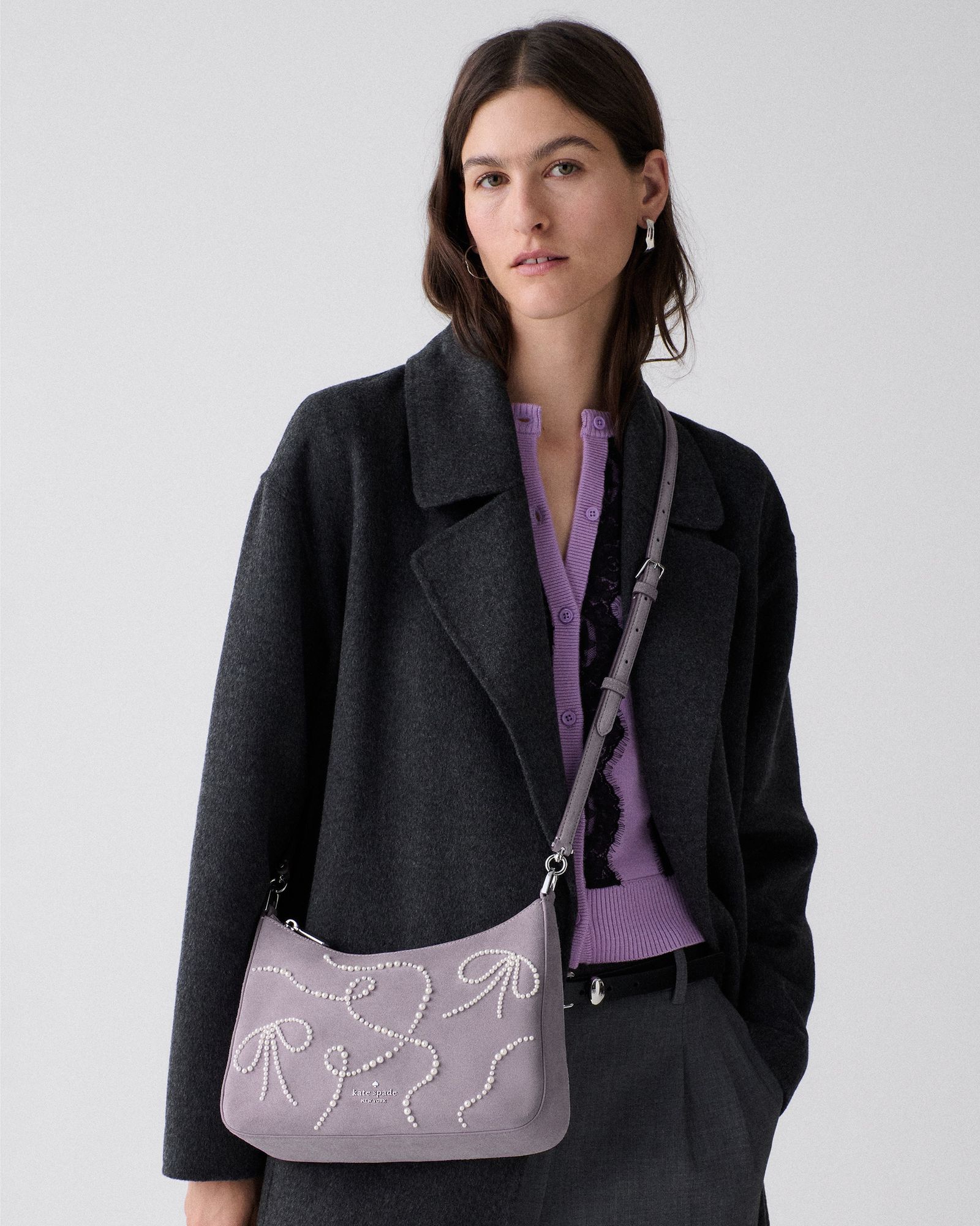 Kate Spade Margot Pearl Bows Suede Medium Shoulder Bag - Preorder