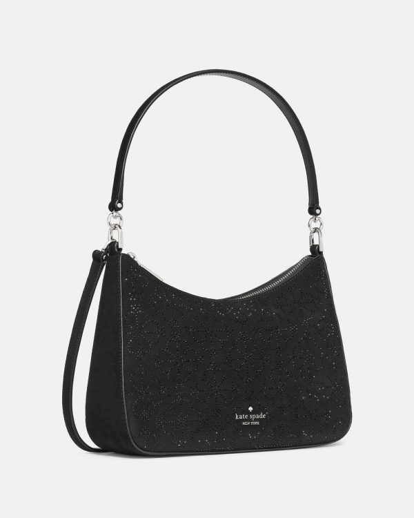 Kate Spade Margot Spade Flower Crystal Suede Medium Shoulder Bag - Preorder