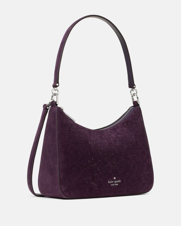 Kate Spade Margot Spade Flower Crystal Suede Medium Shoulder Bag - Preorder