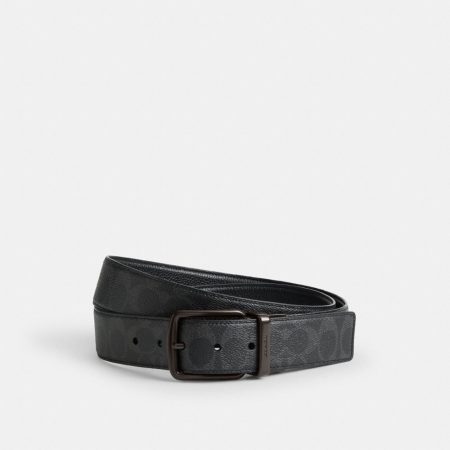 Coach Harness Buckle Cut-To-Size Reversible Belt, 38MM - Preorder — Black Signature/Black
