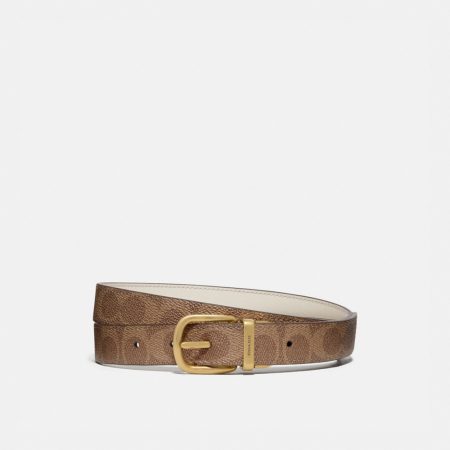 Coach Outlet Harness Buckle Reversible Belt, 25MM - Preorder — Brass/Chalk Tan