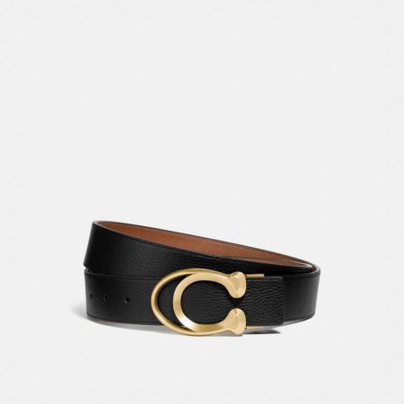 Coach Outlet Outline C Buckle Cut-To-Size Belt, 38MM - Preorder — Black/Saddle