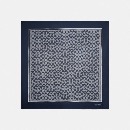 Coach Outlet Textured Signature Print Silk Square Scarf - Preorder — Midnight Navy